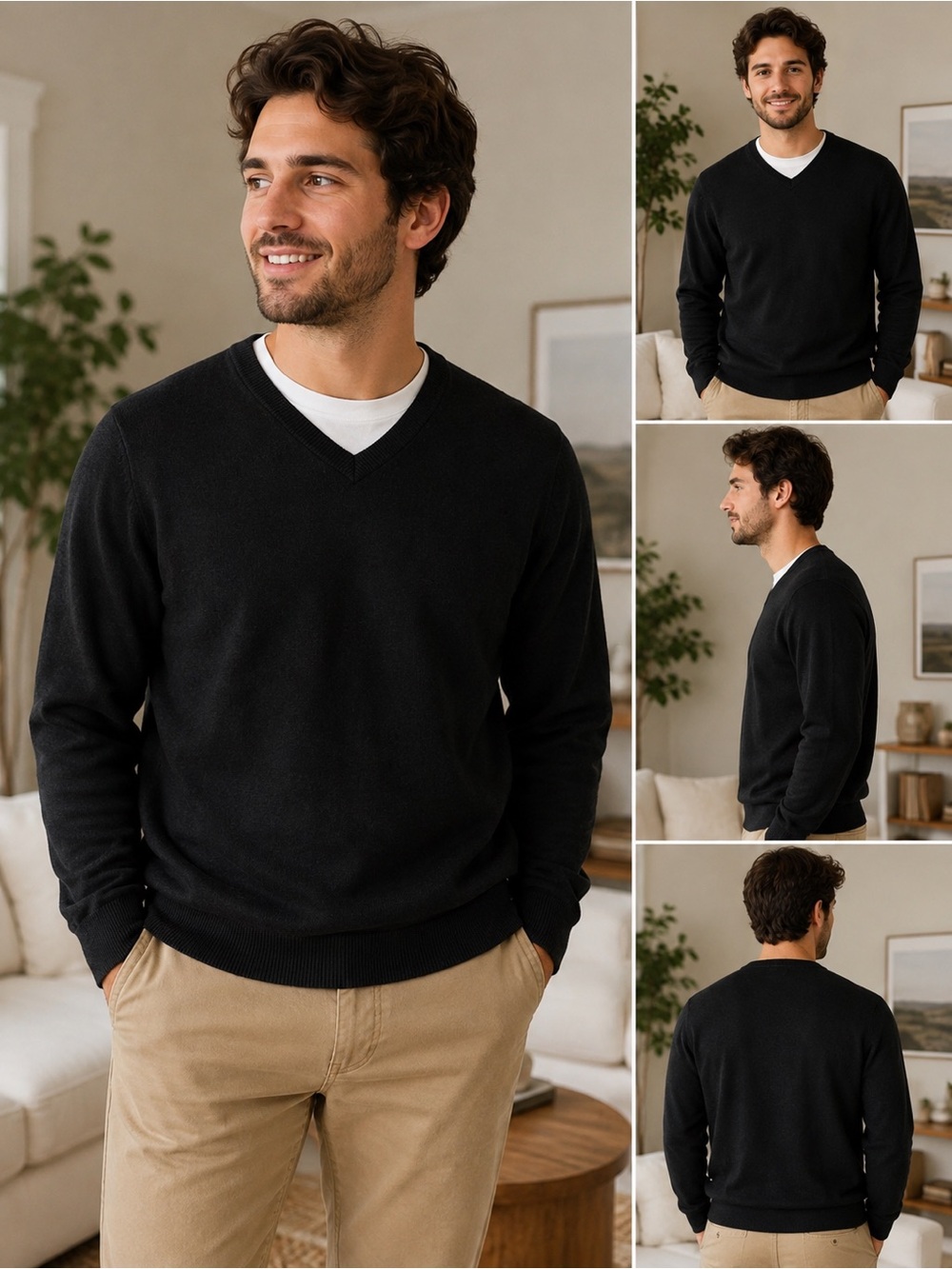 Men's Classic V-Neck Sweater in Black